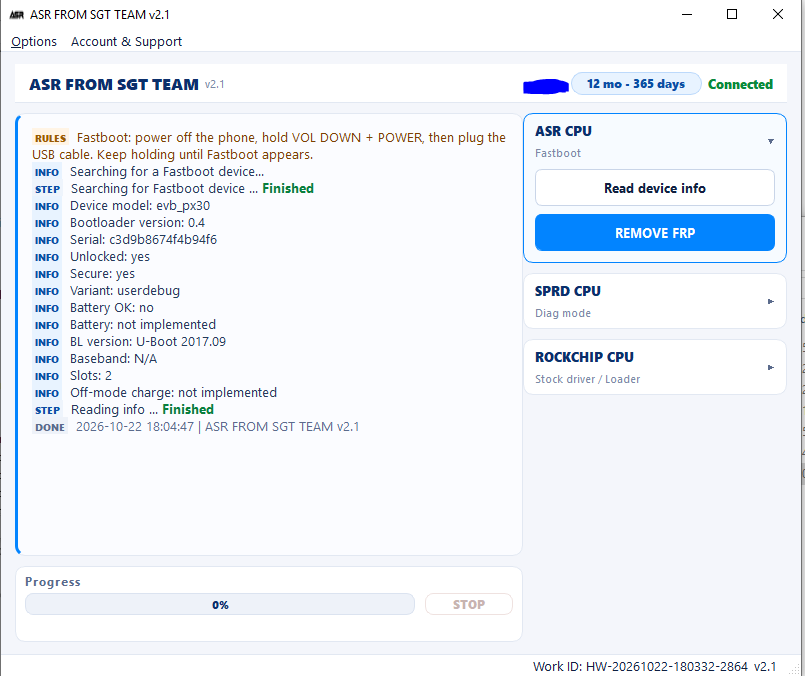 ASR CPU Fastboot device information in ASR FROM SGT TEAM v2.1